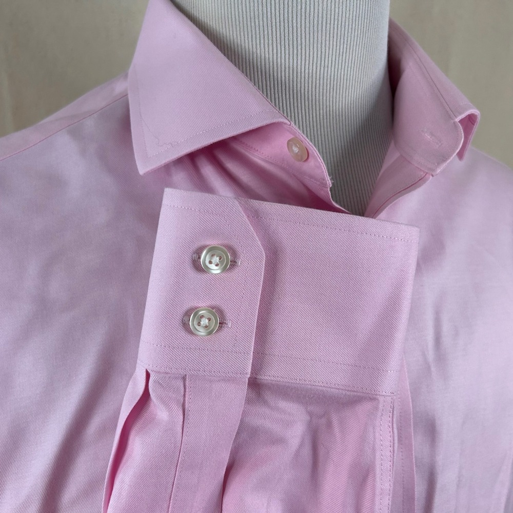 Charles Tyrwhitt 17.5 35 Slim Fit Dress Shirt Pink Non-Iron 100% Cotton Mens - Picture 5 of 9